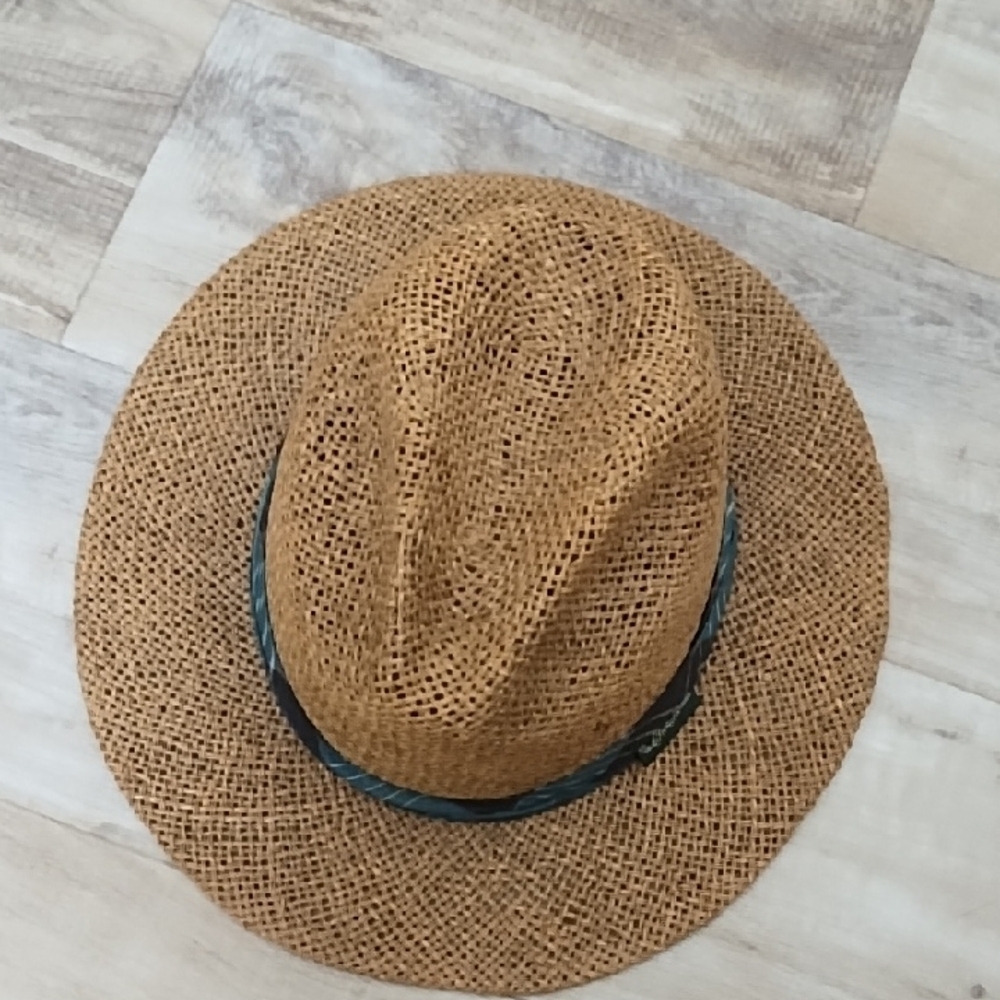 Stylish Brown Straw Hat with Blue Band
